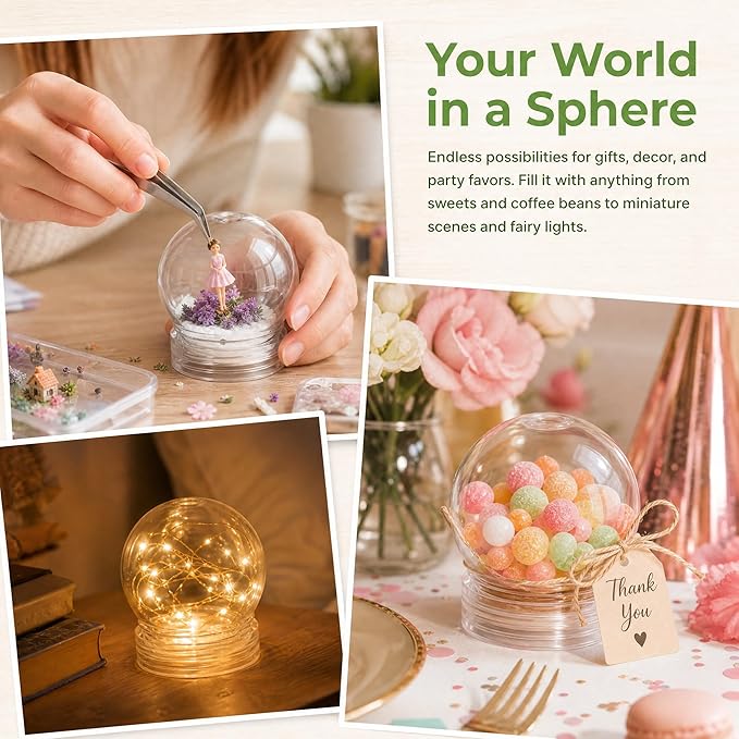 BESTOYARD 15 Pack DIY Clear Plastic Snow Globe Kit with Screw-Off Caps, Refillable Water Globes for Photo Inserts, Classroom Crafts, Teacher, Kids Crafts, Christmas Holiday Decor