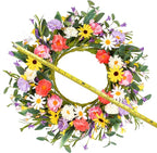 VioletEverGarden Artificial Spring Wreath 20” Purple Yellow White and Pink Flower Wreaths Summer Door Wreath for Home Party Festival Wedding Decor