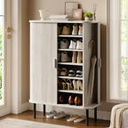 ONBRILL 6-Tier Shoe Cabinet with Sliding Door, Wooden Shoe Storage Cabinet with Adjustable Shelves, Mid-Century Modern Freestanding Shoe Storage Organizer for Entryway, Living Room, Hallway