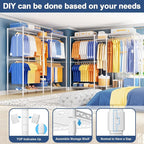 Ulif E12 Pro Clothes Rack，Heavy Duty Freestanding Garment Rack with Shelves，Metal Clothing Closet Storage System for Hanging Clothes，71" W x 16" D x 76.5" H, Hold 960 lbs，White
