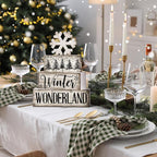 Lineshading 4 Pcs Winter Table Decorations Wooden Snowflake Decor Winter Tiered Tray Decor Rustic Snow Block Signs Gift Farmhouse Christmas Centerpiece for Wonderland Party Kitchen Home