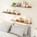 HOOBRO Floating Shelves, Wall Shelf Set of 3, 47.2 Inches Hanging Shelf with Raised Edge and Invisible Brackets, for Bathroom, Bedroom, Kitchen, Office, Living Room Decor, Rustic Brown BF92BJ01