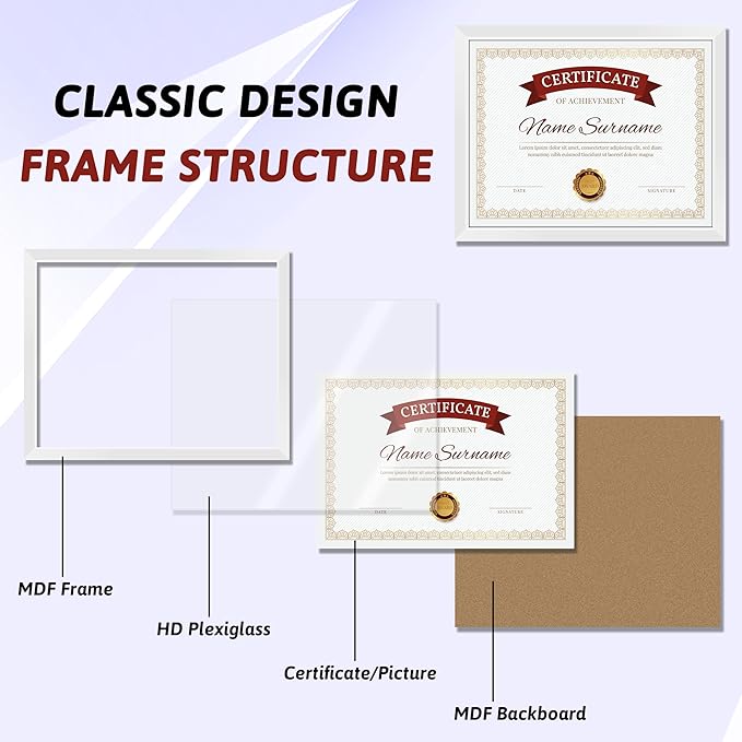 NEXCOVER Diploma Frame White 10 Pack, 8.5 x 11 Certificate Frame with HD Plexiglass, 8.5 by 11 Picture Frames for Documents, Photos, Posters, Artworks, Horizontal and Vertical Wall Display
