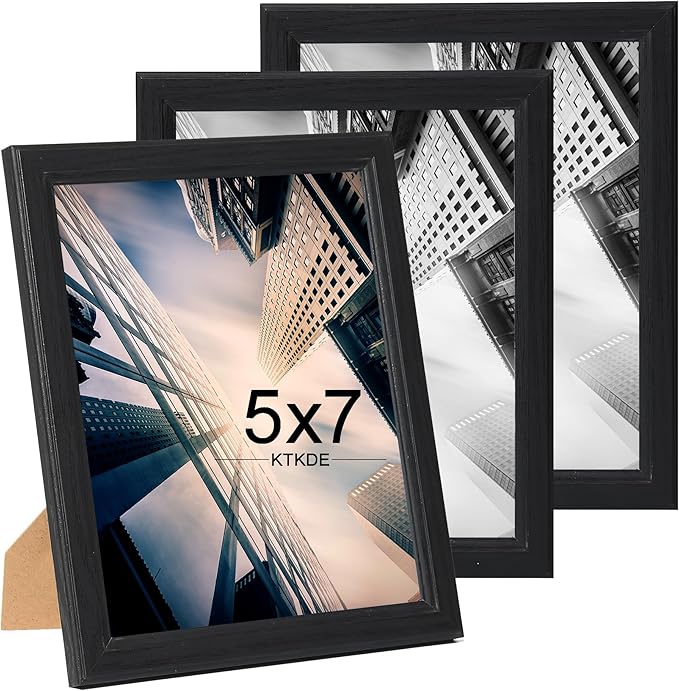 KTKDE 5x7 Picture Frame Set of 3, Wooden frames black, Vertical & Horizontal Wall Hanging for Wall or Tapletop Display,Studio Gallery Photo Frame for Photos, Posters & Art Prints