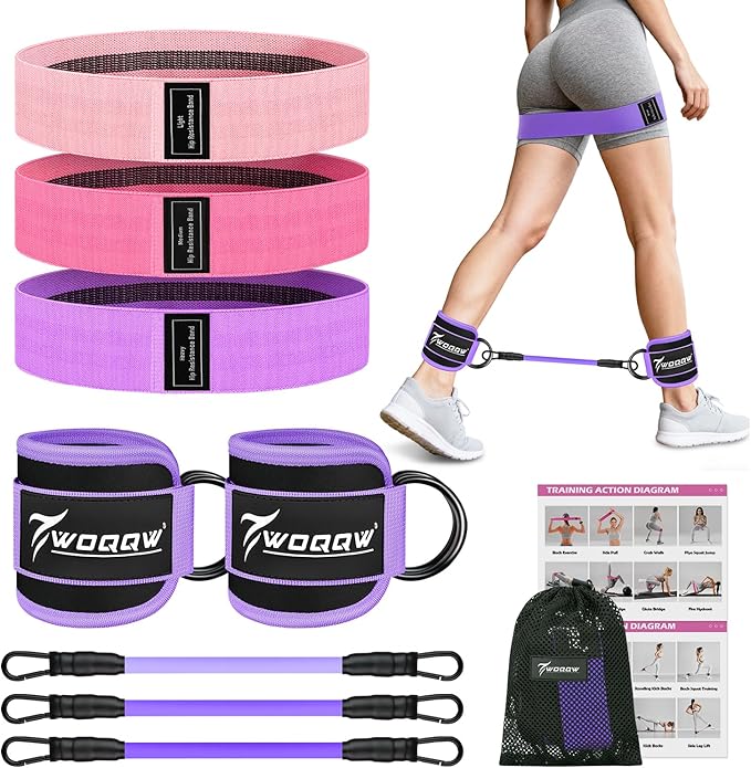 WOQQW Resistance Bands Set - Ankle Resistance Bands with Cuffs for Legs & Glute Workout, Fabric Booty Bands for Women, Home Gym Exercise Equipment for Hip, Pilates, Fitness, Yoga, Physical Therapy