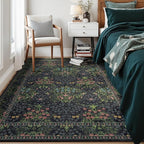 Lessymo Washable Dining Room Rugs, Floral 6x9 Area Rug for Living Room, Bedroom, Playroom, Farmhouse, Non Slip Forest Stain Resistance Large Throw Carpet, Black Green