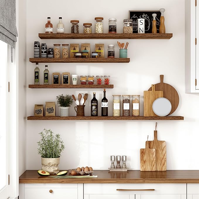 Vivelove 10 Inch Deep Floating Shelves 30 inch Long, 30 x 10 Wide Wall Shelves with Invisible Brackets, for Bedroom Bathroom Living Room Kitchen Office, Farmhouse Home Decor, Set of 2, Rustic Brown