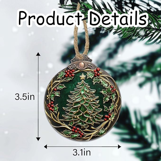 DASTOLL Stained Glass Christmas Decorations, Vintage Patina Wreath Suncatcher for Window Christmas Tree Hanging Ornaments Green Sun Catcher Xmas Decor Gifts for Women Men Mom Nana Friend