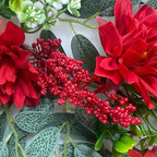 belupai 26.4 Inch Artificial Willows Swag with Flowers, Fake Wall Hanging Greenery Teardrop Dahlia Wreath Eucalyptus Garland with Bow Ribbon for Front Door Farmhouse Decor(White)