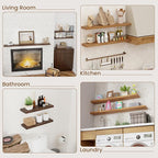 Floating Shelves for Wall Decor, 8 Inch Deep Rustic Solid Elm Wood Floating Shelves Wall Mounted, Wall Shelves with Invisible Bracket for Living Room Bathroom Bedroom Kitchen, 72 Inch Set of 1, Walnut