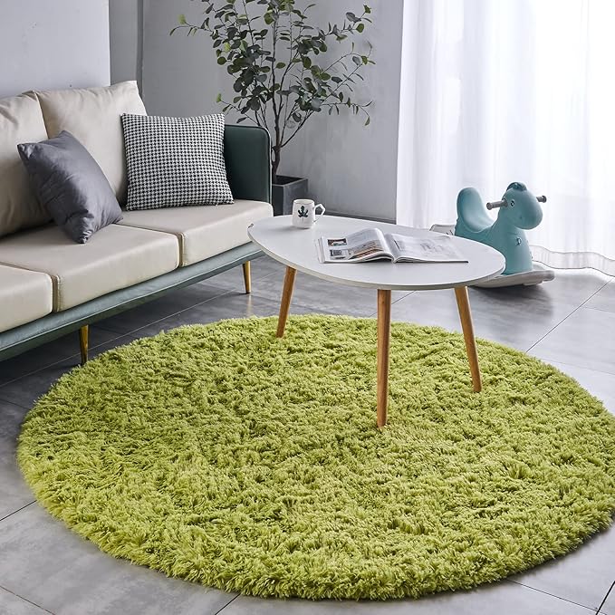 FJZFING Grass Green Round Rug Ultra-Soft Plush Modern 7x7 Circle Area Rug for Kid's Bedroom, Fluffy Shag Circular Rug for Nursery Room, Cute Grass Green Carpet for Teen's Room