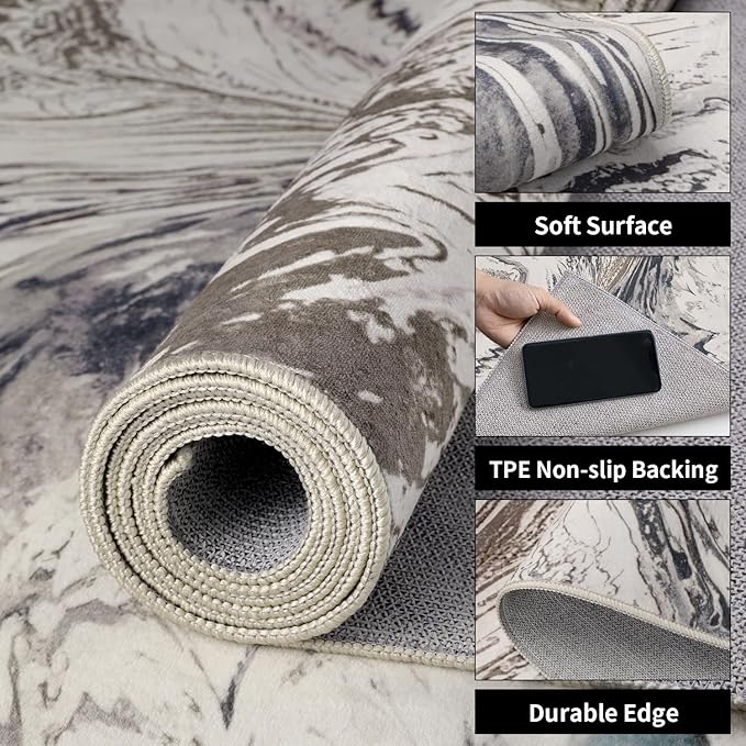 Ciicool Modern Abstract Area Rug 2x3 Washable Small Soft Entryway Rugs, Brown Non-Slip Low Pile Throw Entry Rug, Foldable Kitchen Bathroom Rugs Floor Carpet for Entrance Bedroom Indoor Doormat