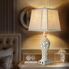 LuxSight Collection 32" Tall Table Lamps Set of 2 - Bedside Lamp with Fabric Shades - for Bedroom and Living Room with USB and Nightlight - Perfect for Nightstands and Bedrooms - Bulbs Included