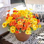 HyeFlora Dahlia Artificial Flowers for Outdoors Fake Plants Spring Decoration, 6 Bundles Realistic Silk Daisy UV Resistant Faux Flowers for Outdoor Planters Patio Porch Yard Garden Home, Orange Yellow