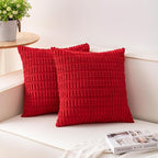 Aegero Pack of 2 Christmas Red Corduroy Decorative Throw Pillow Covers 20x20 Inch Soft Striped Pillow Covers Modern Farmhouse Home Decor for Sofa Living Room Couch Bed（Red）