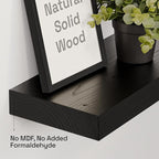 BAOBAB WORKSHOP Wood Floating Shelves for Bathroom Wall - Black Shelf 16 inch - Solid Wood Shelves for Wall for Bedroom Kitchen Living Room - Black Floating Shelves - 16 x 6.7 Inch, Set of 2