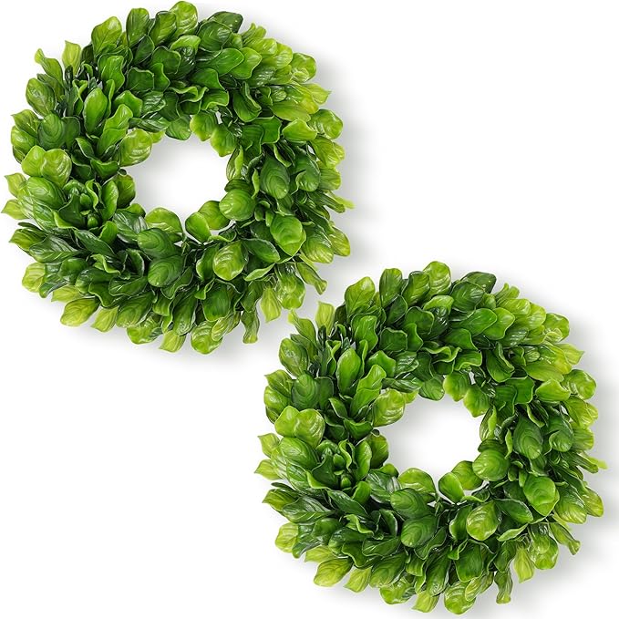DDHS 11 Inch Small Boxwood Wreath for Front Doors, 2 Packs Artificial Mini Green Wreath Weatherproof, Spring Summer Indoor Outdoor Wreaths for Wall Window Table Wedding Home Decor Party Farmhouse
