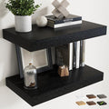 24 Inch Floating Shelves for Wall Set of 2, 12"D Wood Grain Bathroom Shelves with Invisible Brackets, Easy Install Engineered Wood Storage Shelves for Kitchen, Living Room, Bedroom, Black Finish