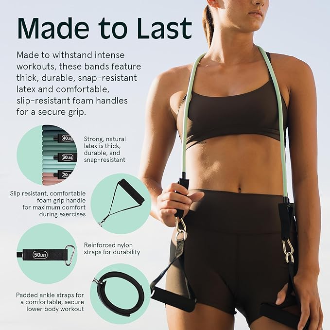 Retrospec Train Resistance Bands Set for Working Out - 5 Stackable Bands, Handles & Door Anchor - Portable Fitness Equipment for Physical Therapy & Yoga Includes Carry Bag
