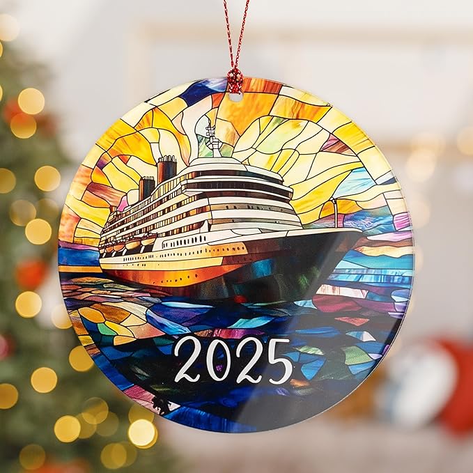 Cruise Ship Ornament, Travel Christmas Ornaments, Family Vacation Keepsake Ornament Gift for Cruise Lover, Hanging Christmas Tree Decor for Travelers, Holiday Keepsake for Ocean Adventure Fans