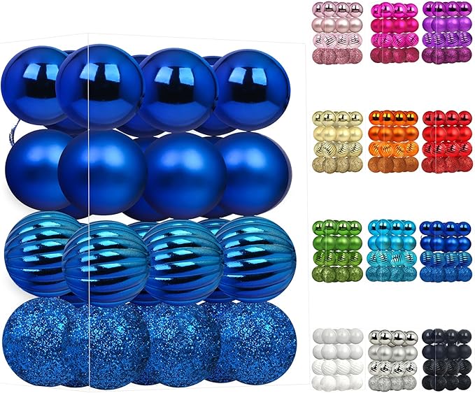 Emopeak 24Pcs Christmas Balls Ornaments for Xmas Christmas Tree - 4 Style Shatterproof Christmas Tree Decorations Hanging Ball for Holiday Wedding Party Decoration (Navy Blue, 1.3"/3.2CM)