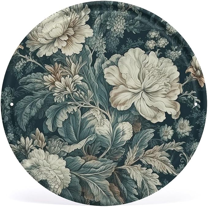 Wall Picture, with Flowers Printed Circular Iron Hanging Picture,Wall Art Decor,Home for Bedroom Living Room Bathroom Decor,Iron Painting 11.8X11.8 in