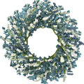 22 Inch Blue Floral Wreath for Front Door, Artificial Spring Summer Wreath with Free Pink Sash, All Seasons Eucalyptus Greenery Wreath for Indoor Outdoor Home Wall Wedding Decor