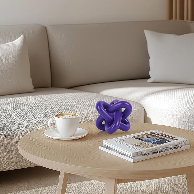 DOVDOV Purple Knot Sculpture, Triple Knot Statue, Purple Home Decor, Perfect for accenting Rustic-Style Coffee Tables, Living Room TV Stands, Dining Tables, and entryway Shelves.