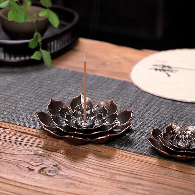 GARMOLY Large Incense Holder for Sticks Anti-Ash Spilling, Brass Lotus Incense Stick Holder and Detachable Ash Catcher