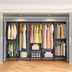 94.5"W Heavy Duty Garment Rack with Cover, H5C Large Clothes Rack with Adjustable Shelves and Hanging Rods Dustproof Closet for Storage and Organizer, Black Rack with Grey Cover, Load 1400 lbs