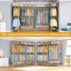 E15 Pro Garment Rack L Shaped Clothes Rack for Corner，Freestanding Clothing Racks for Hanging Clothes，Heavy Duty Closet System with 4 Hanging Rods & 8 S Hooks，48.8"W x 15.8"D x 78.4"H，Gold