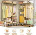 Ulif F4R Heavy Duty Clothes Rack(With Lockable Wheels )Rolling Clothing Racks for Hanging Clothes，Adjustable Closet Organizer System，Portable Garment Rack 45"W x 15.8"D x 73.5"H，Max Load 650LBS,Gold