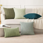 MIULEE Pack of 2 Spring Corduroy Decorative Euro Sham Throw Pillow Covers 22x22 Inch Soft Boho Striped Pillow Covers Modern Farmhouse Home Decor for Summer Sofa Living Room Couch Bed Greyish Green