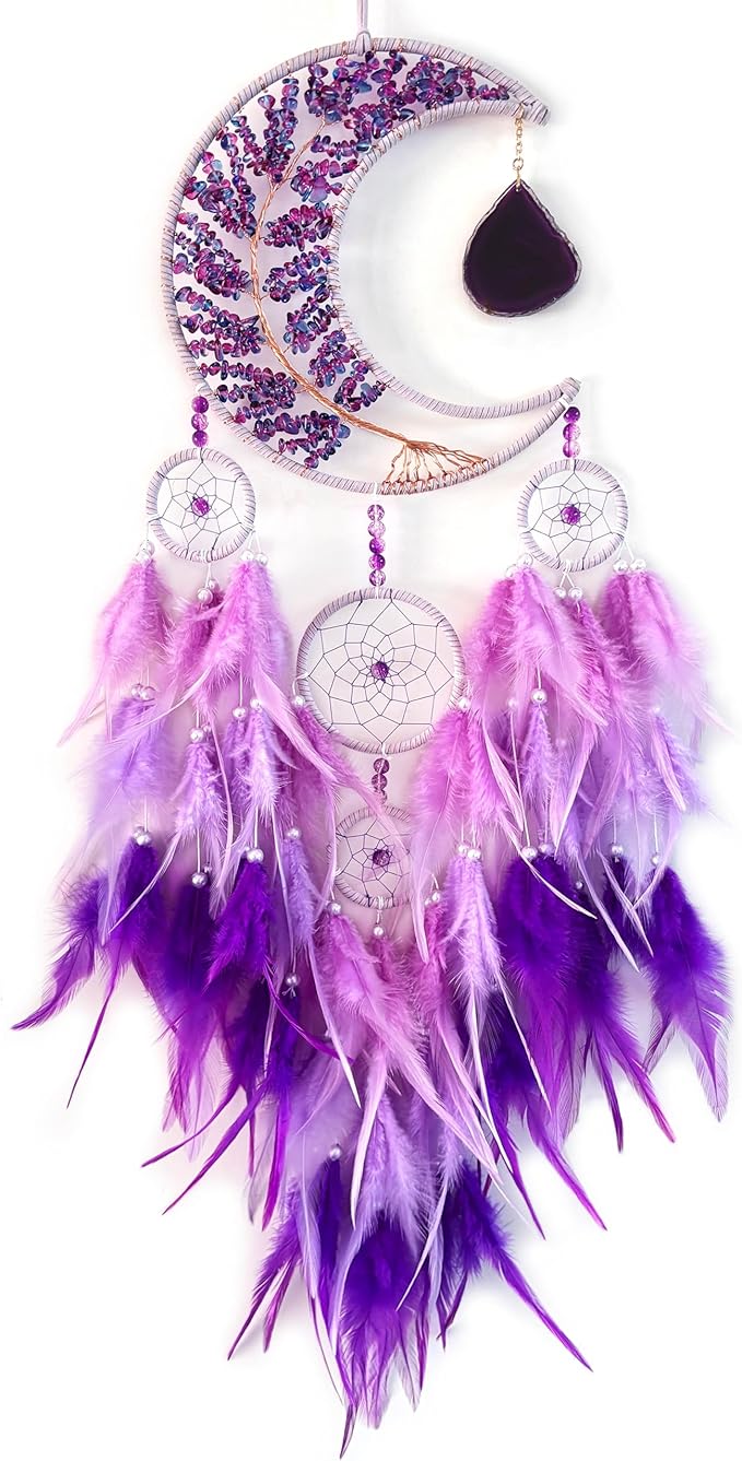 Dream Catchers,Dream Catchers for Adults,Purple Dream Catcher,Dream Catcher for Girls,Purple Crystal Tree Life,Chakra Gemstone Agate Stone,Home Ornaments Craft Gift