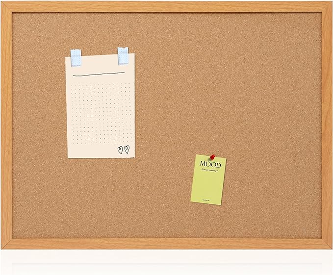 Cork Board Bulletin Board 18" x 24", Wood Framed Corkboards for Wall Decor, Hanging Office Message Board, Large Wall Mounted Notice Pin Board with 15 Push Pins for School, Home & Office