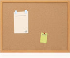 Cork Board Bulletin Board 18" x 24", Wood Framed Corkboards for Wall Decor, Hanging Office Message Board, Large Wall Mounted Notice Pin Board with 15 Push Pins for School, Home & Office