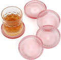Modern Clear Coaster Set of 5- Glass Coasters for Drinks Crystal Coasters Round Cup Coaster Coffee Table Decor for Office, Kitchen, Bar, Dining Room, Living Room, Patio(Clear Pink)