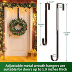 Wreath Hanger for Front Door,Adjustable Metal Wreath Hanger from 12-20", Hold Up 20lb, Indoor or Outdoor Over The Door Wreath Hook Hanger for Easter Spring Halloween Xmas Wreath Decorations (Bronze)