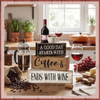 Lineshading 4 Pcs Farmhouse Kitchen Decor Wooden Stacked Block Sign with Wine Bottle, Coffee Cup & Glass Sculpture a Good Day Starts with Coffee Ends with Wine Sign for Home & Bar Housewarming Gift