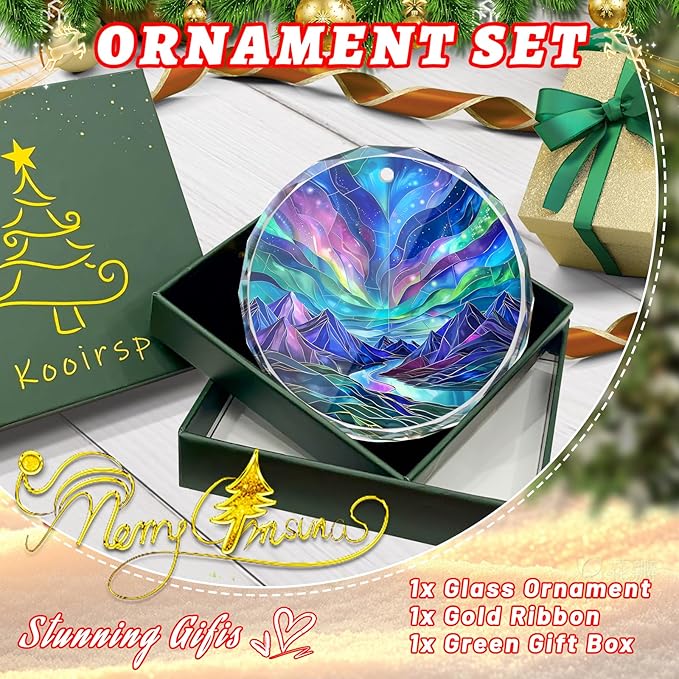 Northern Lights Stained Glass Ornament, Christmas Tree Decor, Northern Lights Ornaments for Christmas Tree, Holiday Presents, Gift Exchange