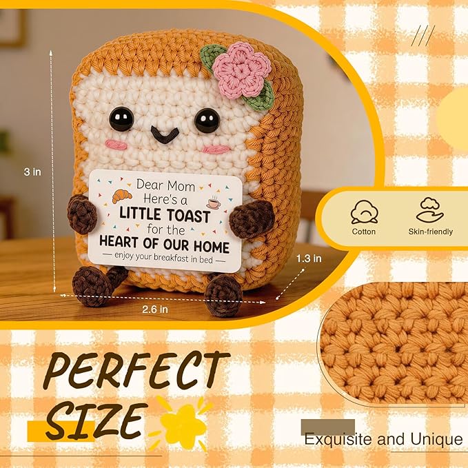 Cute Toast Doll Mother's Day Birthday Gifts for Moms,Mom Gifts from Daughter Son,3.4x2.8x2.2In Mother's Day Mom Toast Crochet Doll