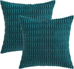MIULEE Pack of 2 Corduroy Decorative Throw Pillow Covers 20x20 Inch Soft Boho Striped Pillow Covers Modern Farmhouse Home Decor for Summer Coastal Sofa Living Room Couch Bed Teal