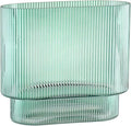 Ribbed Glass Vase, Green Glass Vase, Fluted Short Vases for Flowers, Modern Vases for Living Room, Dining Room, Bathroom, Desk, Shelf, Wedding, Office, 7 Inches