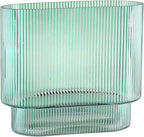Ribbed Glass Vase, Green Glass Vase, Fluted Short Vases for Flowers, Modern Vases for Living Room, Dining Room, Bathroom, Desk, Shelf, Wedding, Office, 7 Inches