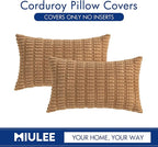 MIULEE Pack of 2 Corduroy Decorative Lumbar Throw Pillow Covers 20x12 Inch Soft Boho Striped Pillow Covers Modern Farmhouse Home Decor for Sofa Living Room Couch Bed Brown