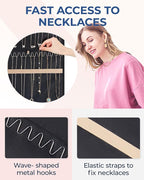 BAGSMART Hanging Necklaces Organizer Jewelry Holder Storage Roll with Hanger Metal Hooks Double-Sided Jewelry Organizer for Necklaces, Bracelets on Closet, Wall, Door, 1 piece, Large Black