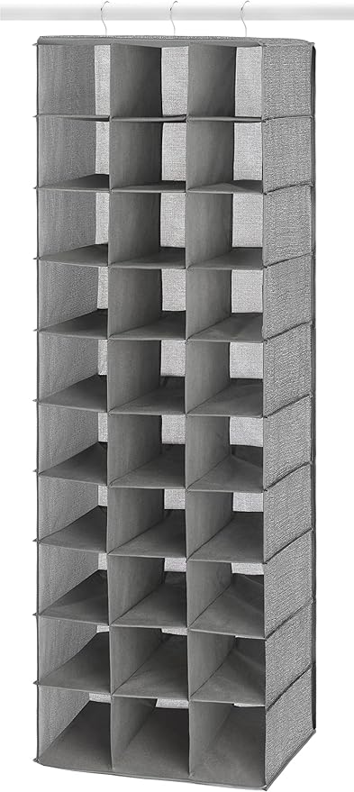 Whitmor 30 Sections Hanging Clothes Closet Organizer, Space Saving Breathable Fabric Shoe Storage for Bedroom, Laundry, Dorm, Crosshatch Gray