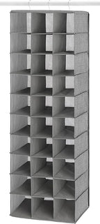 Whitmor 30 Sections Hanging Clothes Closet Organizer, Space Saving Breathable Fabric Shoe Storage for Bedroom, Laundry, Dorm, Crosshatch Gray (Pack of 4)