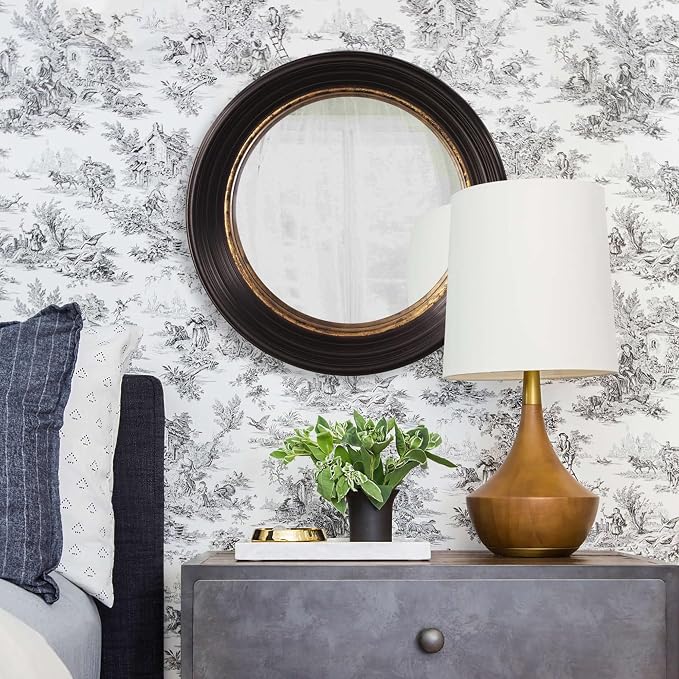 Howard Elliot Rex Convex Wall Mirror, Round Hanging Accent Wall Mirror with Mottled Gold Leaf, Brown Circle Mirror Wooden Frame, Rustic Decorative Mirror for Bedroom, Entryway, Farmhouse - 25 Inch