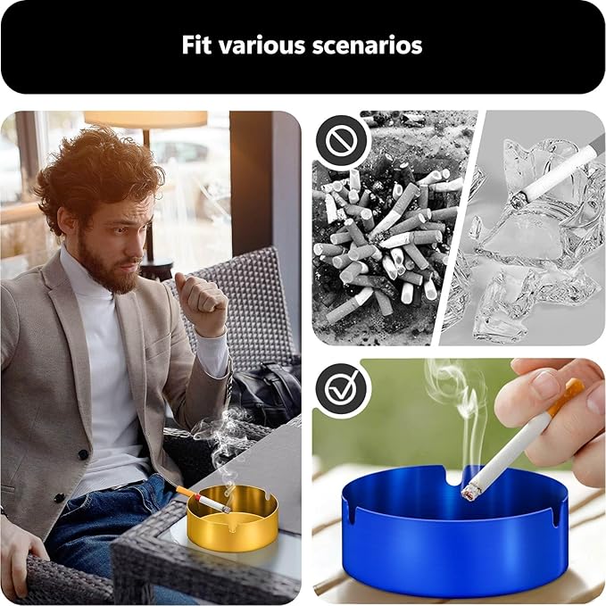 roygra Ash Tray (2 Pack), Outdoor Ashtray for Outside Patio, Stainless Steel Ashtrays for Cigarettes with 3 Holder, Smoking Accessories, Home Décor, Ashtrays for Smokers Indoor - Silver, Large